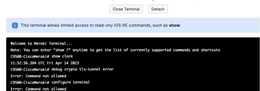 CLI show commands in the Meraki dashboard