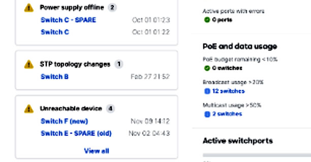 Switching overview in the Meraki dashboard